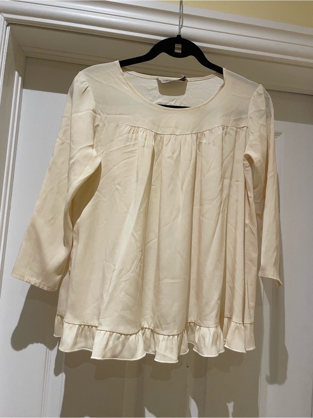 Alisha Levine 💯 Silk Cream Open Back Ruffle Blouse Boho Chic Romantic Sz XS